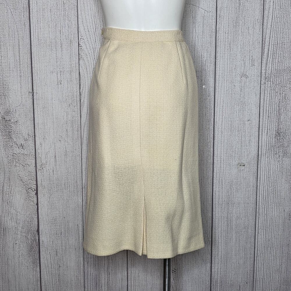 Vintage 1960s Joseph Stein Wool Skirt Suit Jackie O Cream Black Elegant - Picture 8 of 10